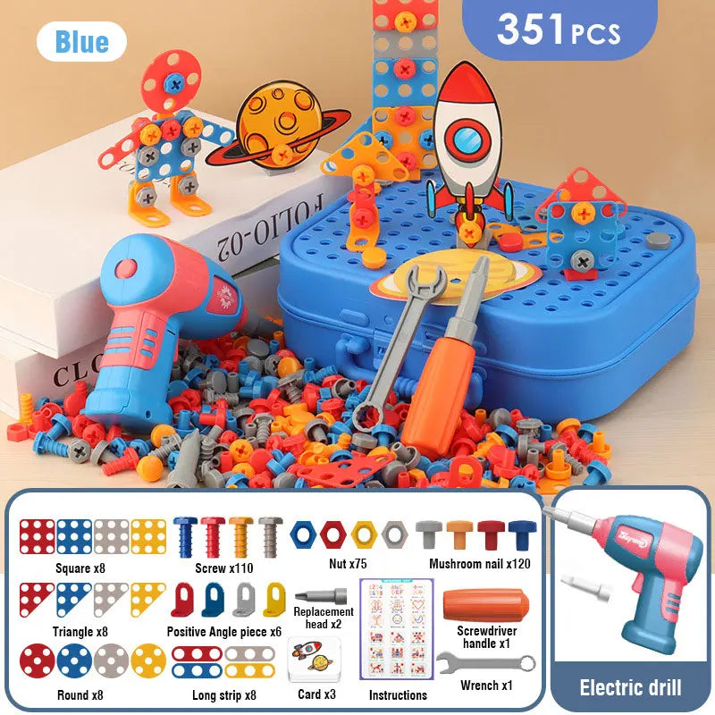Children Toys Tool Set Electric Drill Screw Nut 3D Puzzle Toys Pretend Play Dinosaur Drilling Assembly Educational Toys for Boys