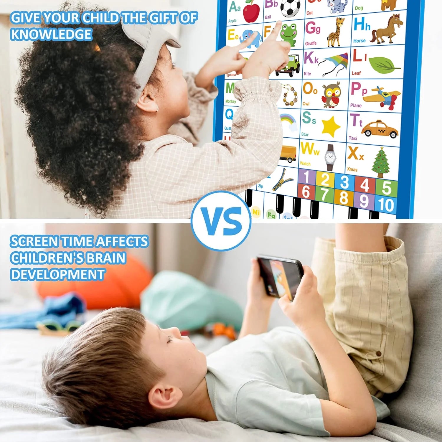 Upgraded Electronic Alphabet Poster Toddler Toys, Interactive Toys Alphabet Wall Chart, ABC Chart for Toddler, Montessori Learning Toys for Kid 1 2 3 4 Year