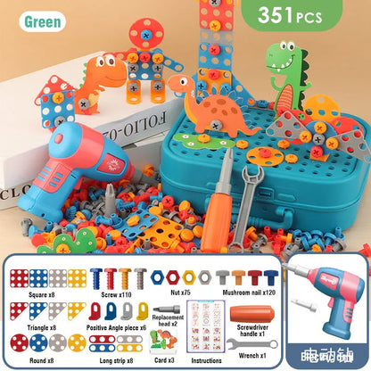 Children Toys Tool Set Electric Drill Screw Nut 3D Puzzle Toys Pretend Play Dinosaur Drilling Assembly Educational Toys for Boys